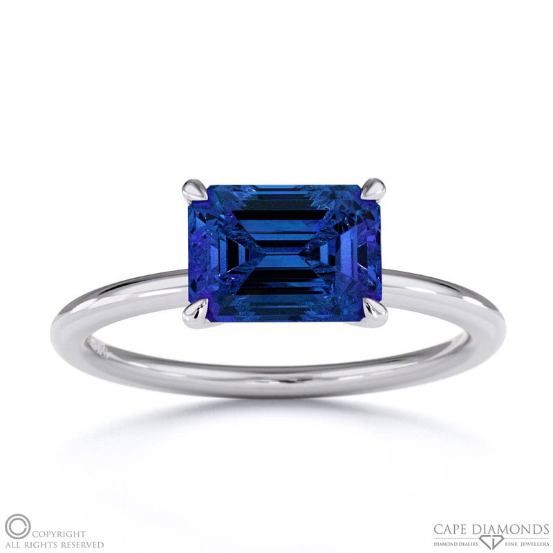 Tanzanite East West Emerald Cut Solitaire Engagement Ring White Gold