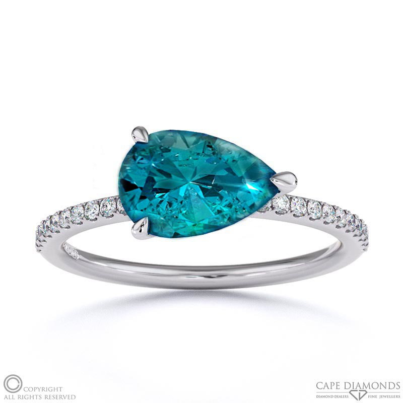 Alexandrite East West Pear Side Stones Engagement Ring White Gold