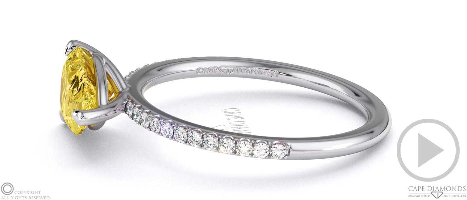 Yellow Lab Grown Diamond East West Pear Cut Side Stones Engagement Ring White Gold top video