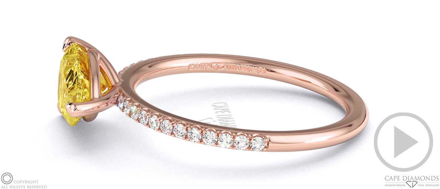 Yellow Natural Diamond East West Pear Cut Side Stones Engagement Ring Rose Gold top video