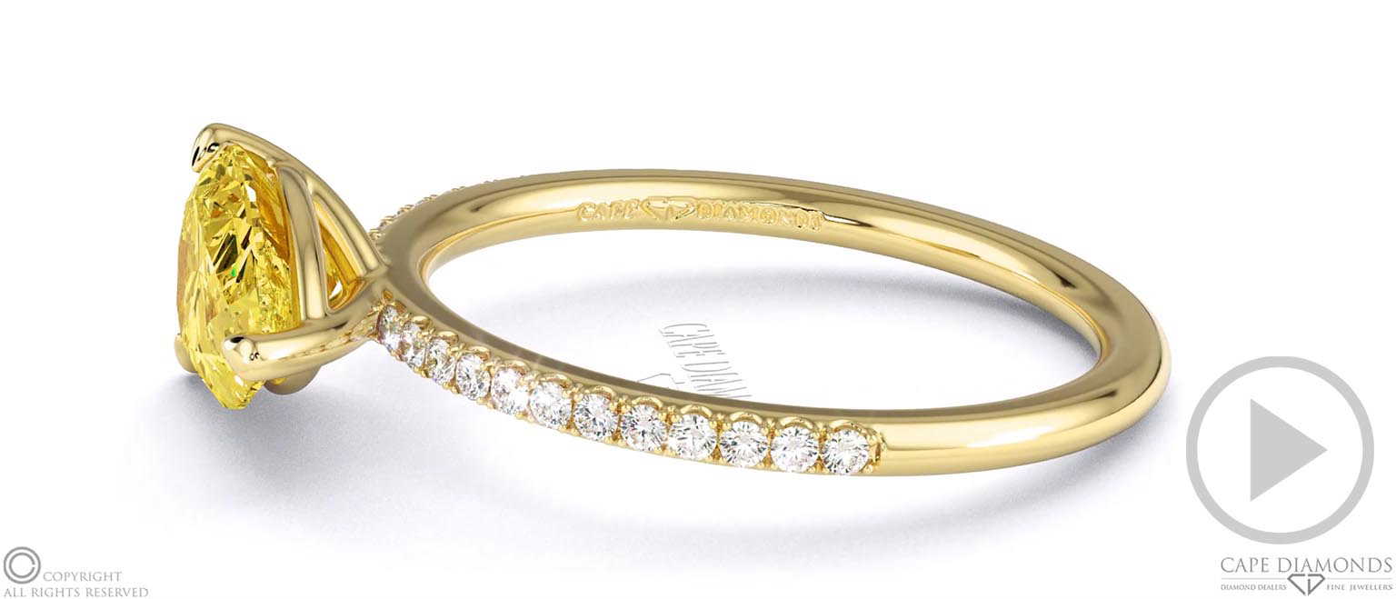 Yellow Natural Diamond East West Pear Cut Side Stones Engagement Ring Yellow Gold top video