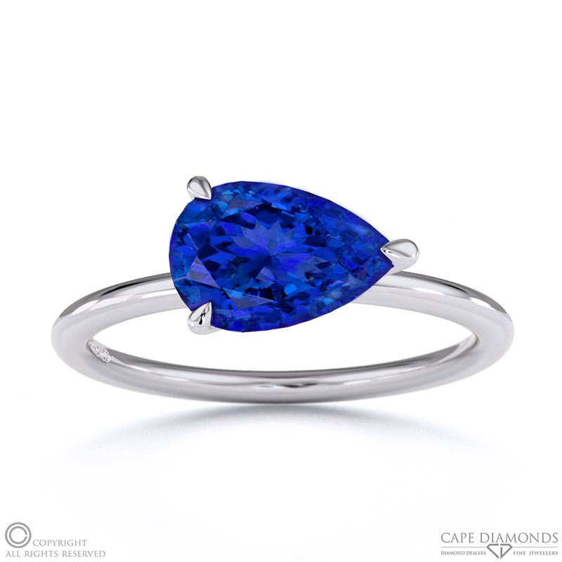 Tanzanite East West Pear Cut Solitaire Engagement Ring White Gold
