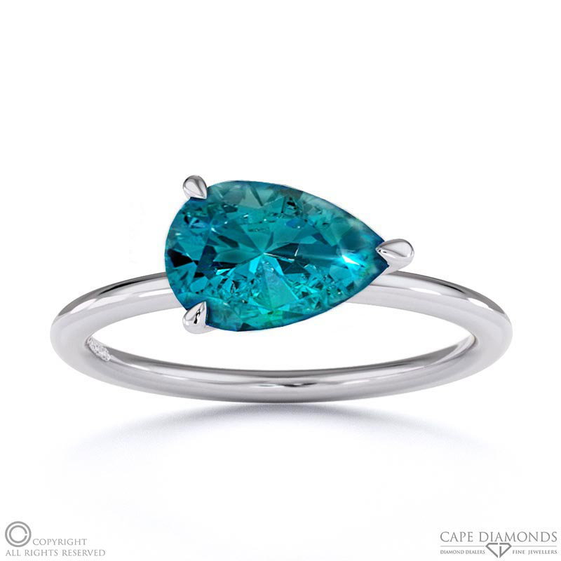 Alexandrite East West Pear Cut Solitaire Engagement Ring White Gold