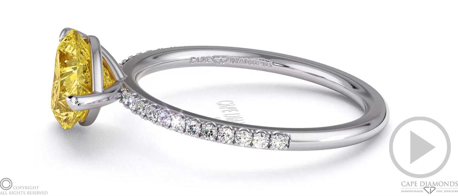 Yellow Lab Grown Diamond Heart Cut East To West Pave Engagement Ring White Gold top video