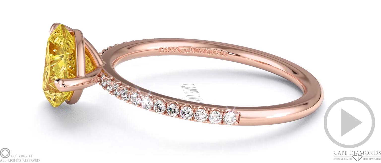 Yellow Lab Grown Diamond East West Heart Side Stones Engagement Ring Rose Gold top video