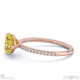 yellow lab grown diamond east west heart side stones engagement ring rose gold with 9k rose gold metal and heart shape diamond