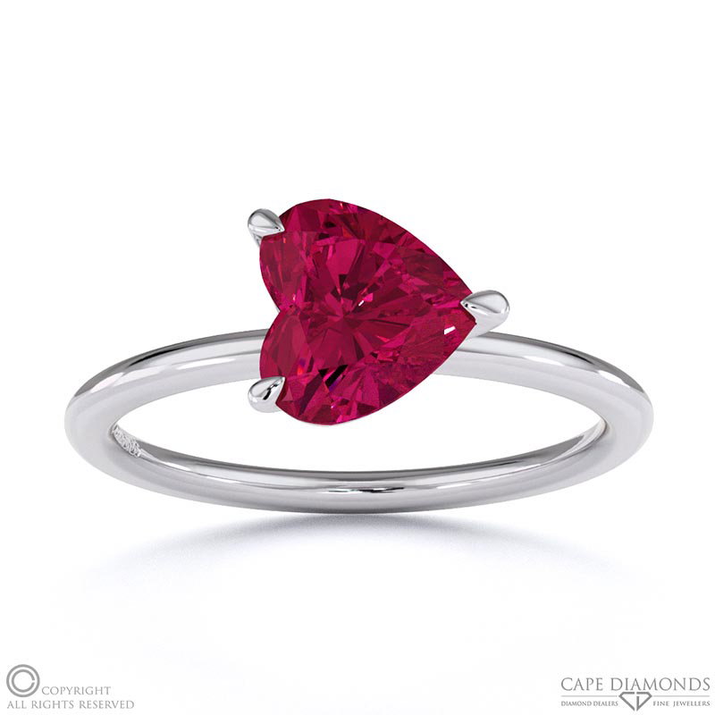 Ruby East West Heart Solitaire  Engagement Ring White Gold