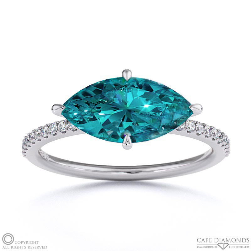 Alexandrite East West Marquise Sidestones Engagement Ring White Gold