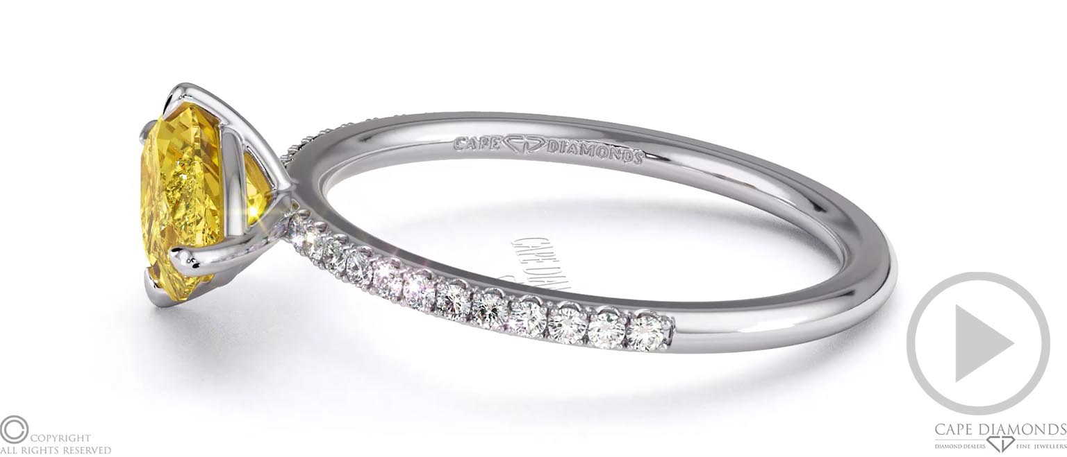Yellow Natural Diamond Marquise East West Side Stone Engagement Ring White Gold top video