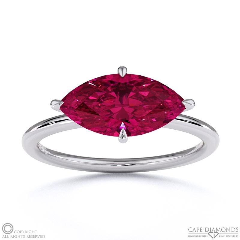 Ruby East West Marquise Solitaire Engagement Ring White Gold
