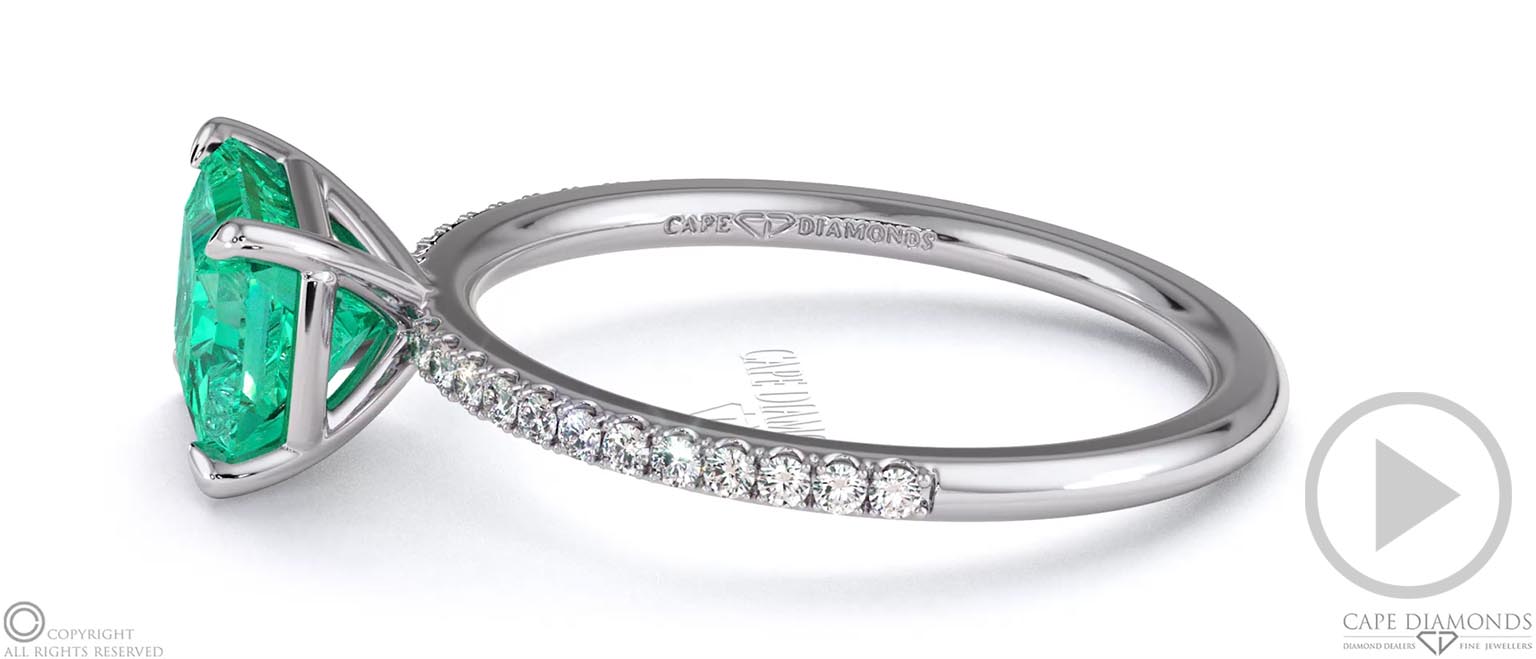 Emerald Radiant Cut East To West Setting Pave Engagement Ring White Gold top video