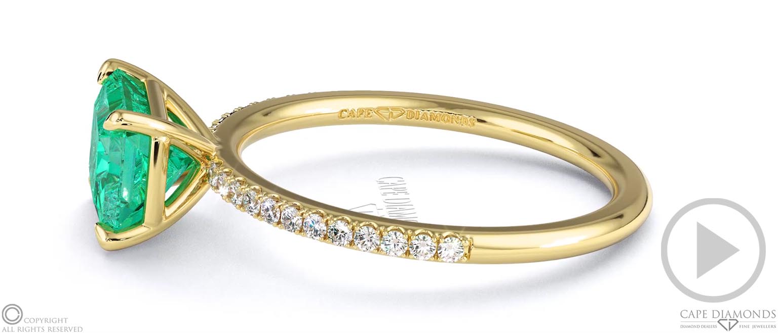 Emerald Radiant Cut East To West Setting Pave Engagement Ring Yellow Gold top video