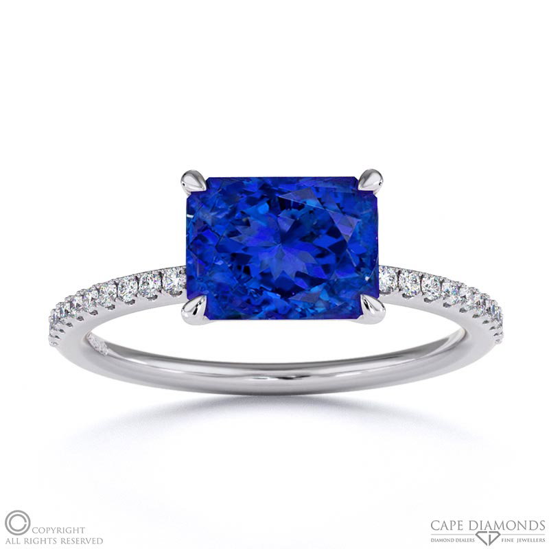 Tanzanite East West Radiant Cut Side Stones Engagement Ring White Gold
