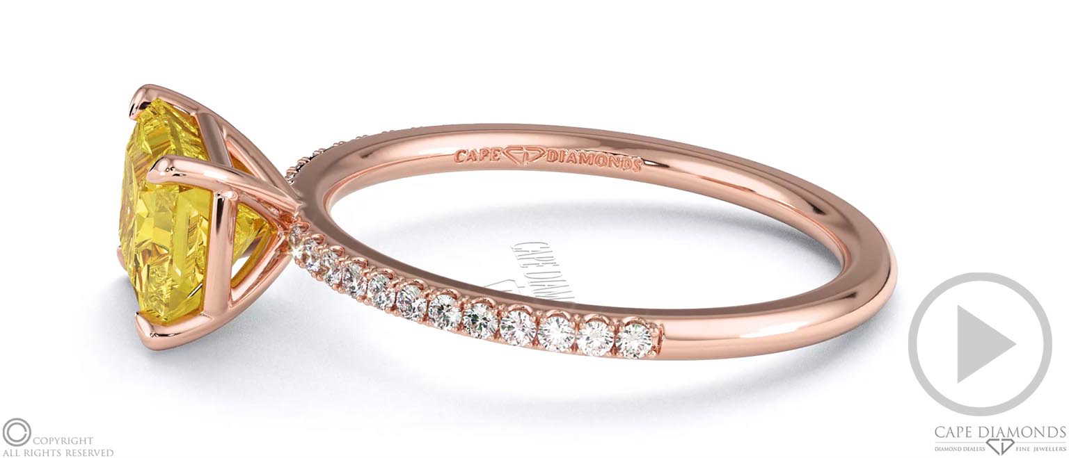 Yellow Natural Diamond Radiant Cut East To West Pave Engagement Ring Rose Gold top video