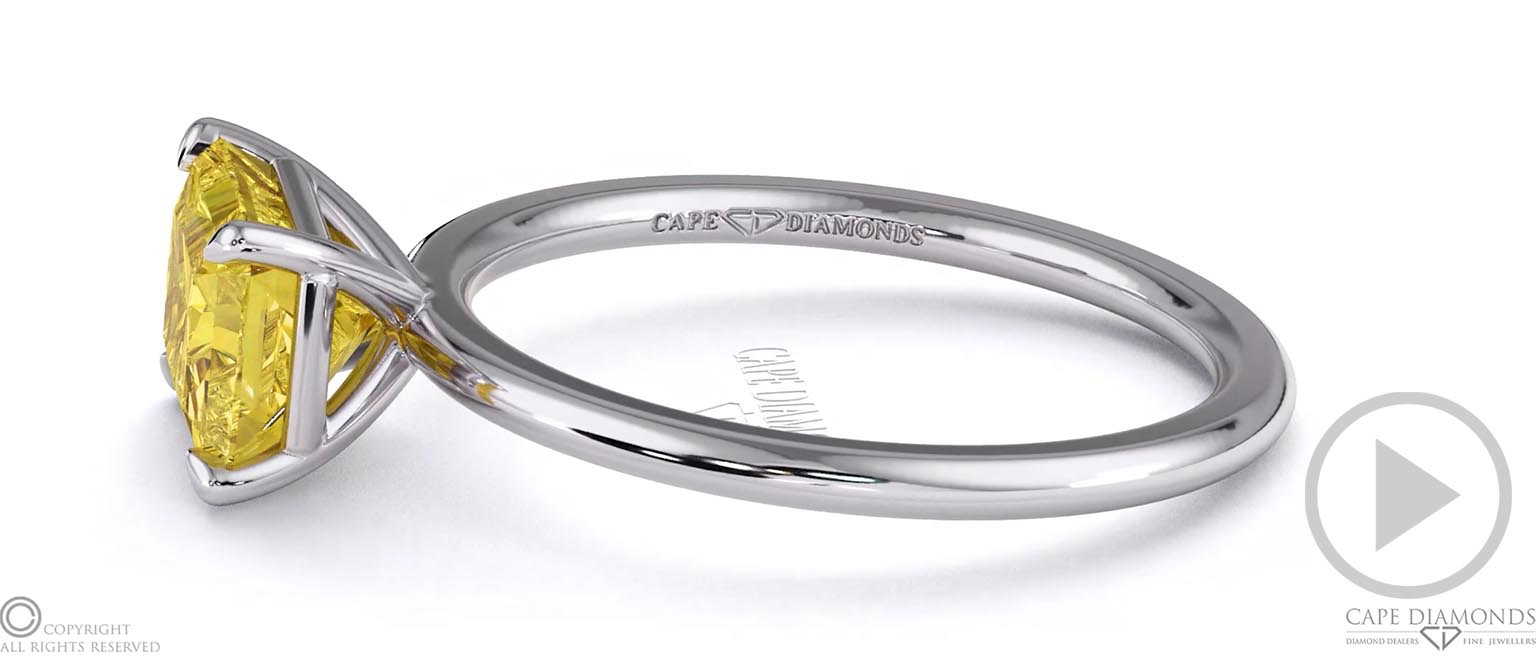 Yellow Natural Diamond East West Radiant Cut Solitaire Engagement Ring White Gold top video