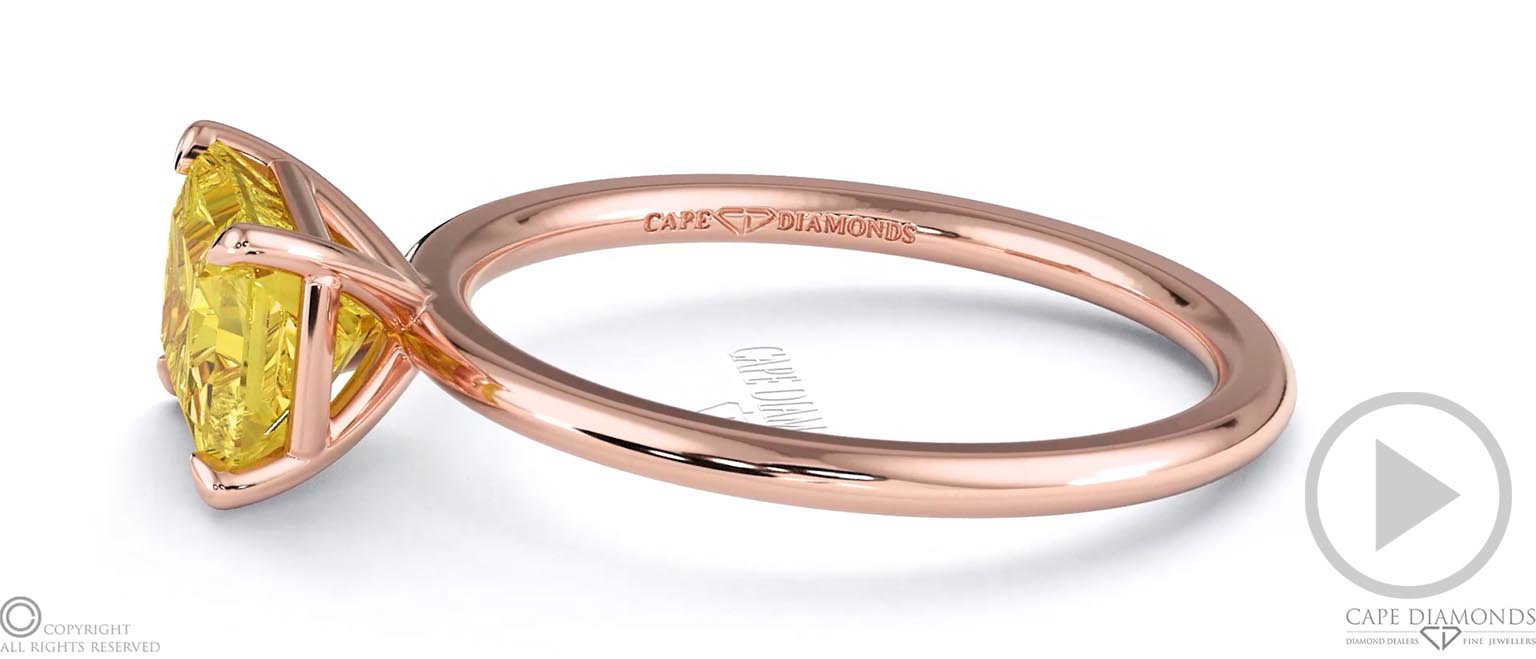 Yellow Natural Diamond East West Radiant Cut Solitaire Engagement Ring Rose Gold top video