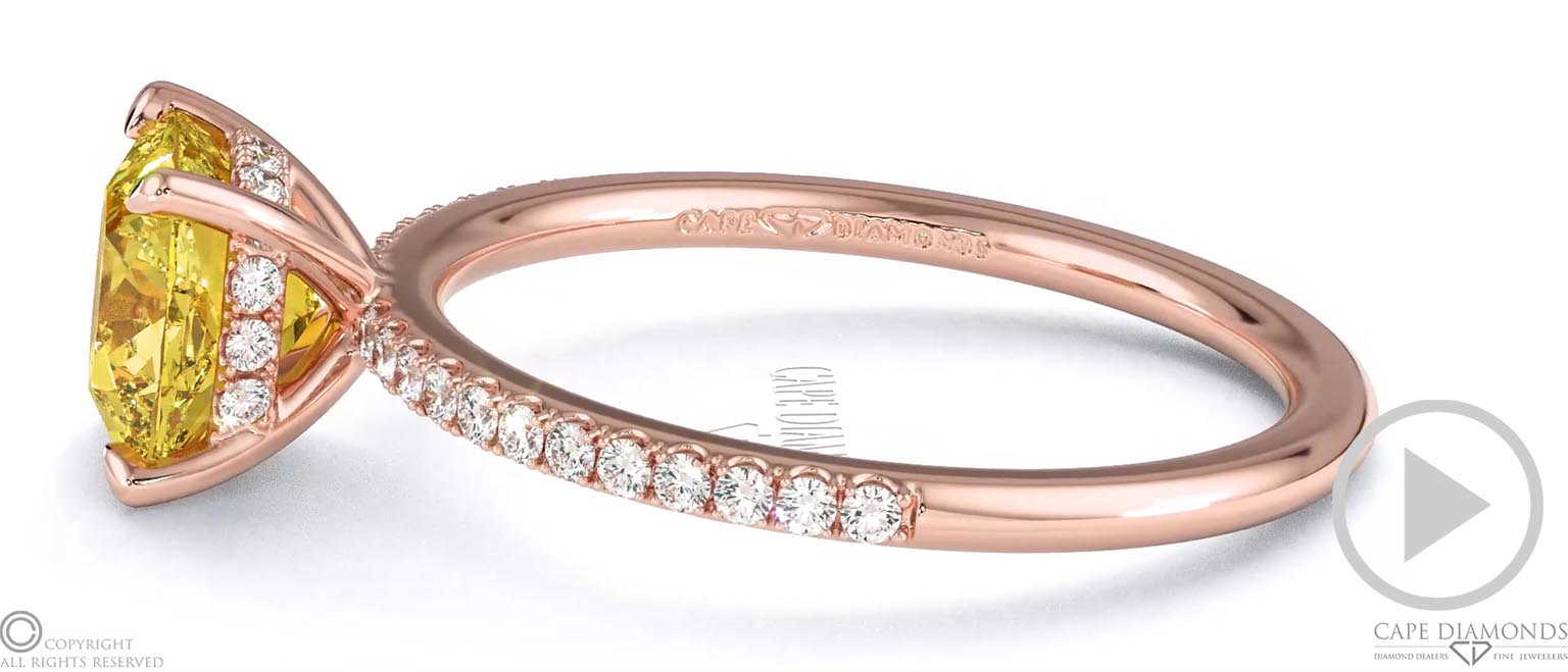 Yellow Lab Grown Diamond Hidden Halo Side Stone Engagement Ring Rose Gold top video