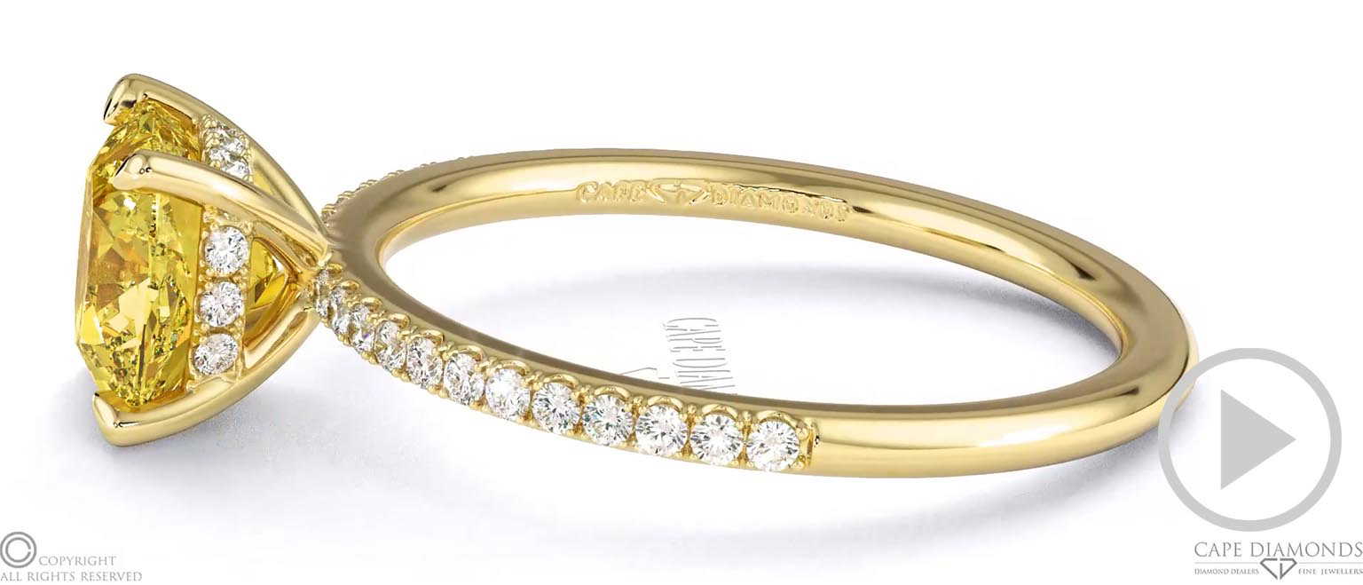 Yellow Lab Grown Diamond Hidden Halo Side Stone Engagement Ring Yellow Gold top video
