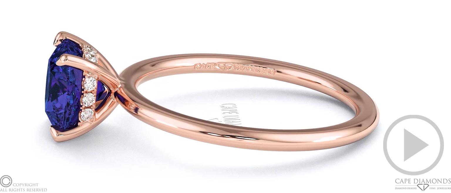 Tanzanite Hidden Halo Cushion Cut Solitaire Engagement Ring Rose Gold top video