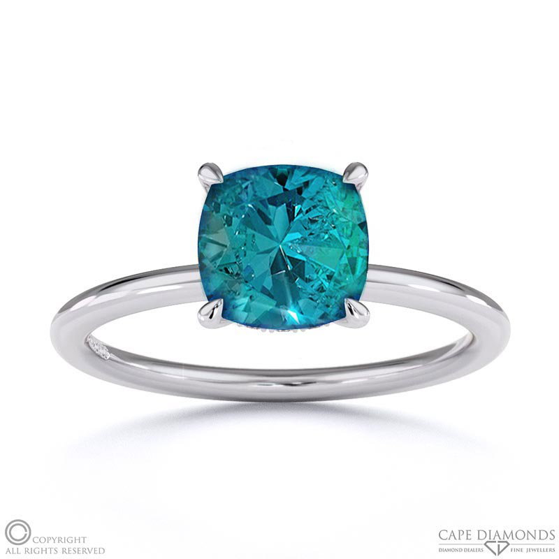 Alexandrite Cushion Cut Hidden Halo Engagement Ring White Gold