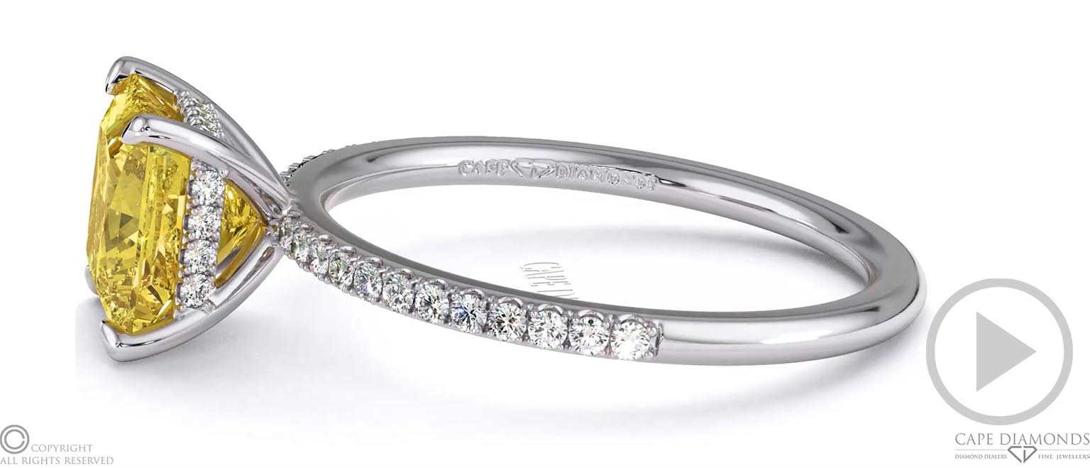 Yellow Lab Grown Diamond Hidden Halo Side Stone Engagement Ring White Gold top video