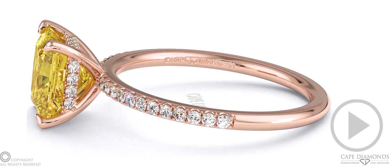 Yellow Natural Diamond Princess Cut Hidden Halo Side Stones Engagement Ring Rose Gold top video