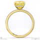 yellow lab grown diamond hidden halo princess side stone engagement ring yellow gold with 18k yellow gold metal and princess shape diamond