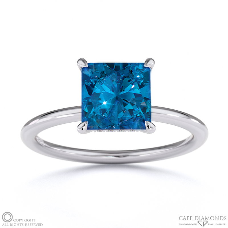 Sapphire Princess Cut Hidden Halo Engagement Ring White Gold