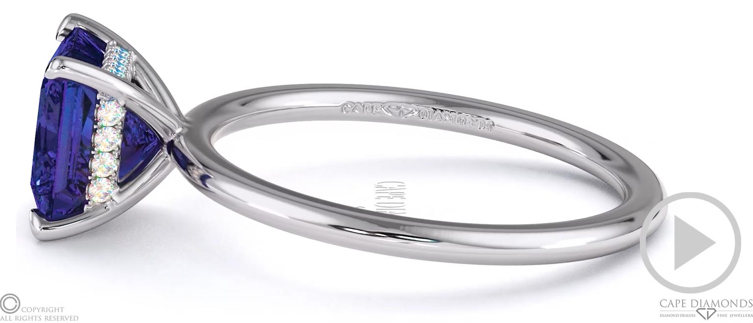 Tanzanite Princess Cut Hidden Halo Engagement Ring Platinum top video