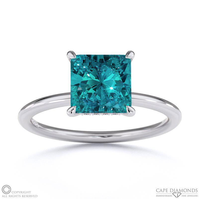 Alexandrite Princess Cut Hidden Halo  Engagement Ring White Gold