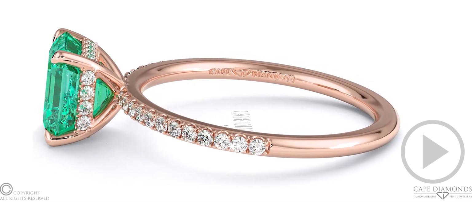 Green Natural Diamond Asscher Cut Hidden Halo Side Stones Engagement Ring Rose Gold top video