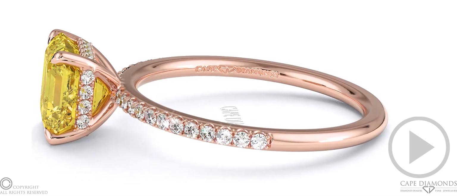 Yellow Lab Grown Diamond Asscher Cut Hidden Halo Side Stones Engagement Ring Rose Gold top video