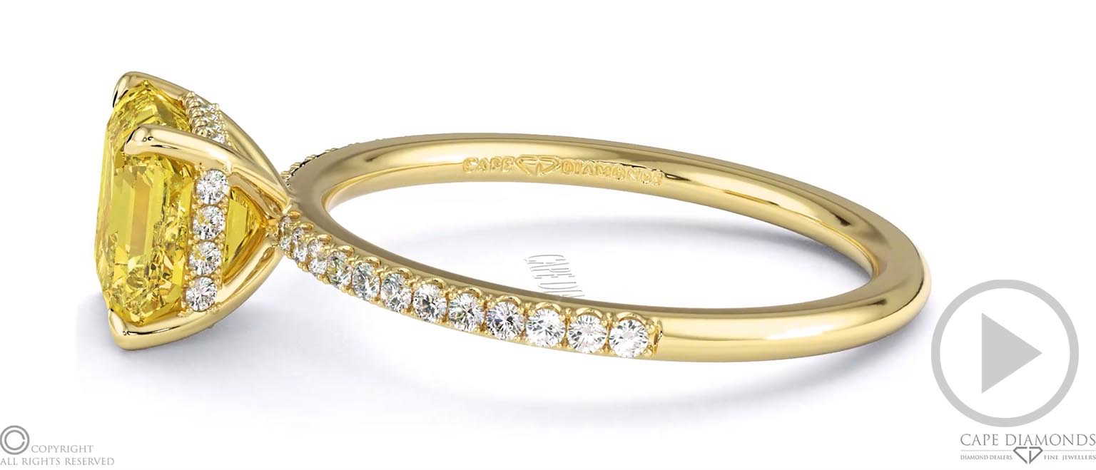 Yellow Natural Diamond Asscher Cut Hidden Halo Side Stones Engagement Ring Yellow Gold top video