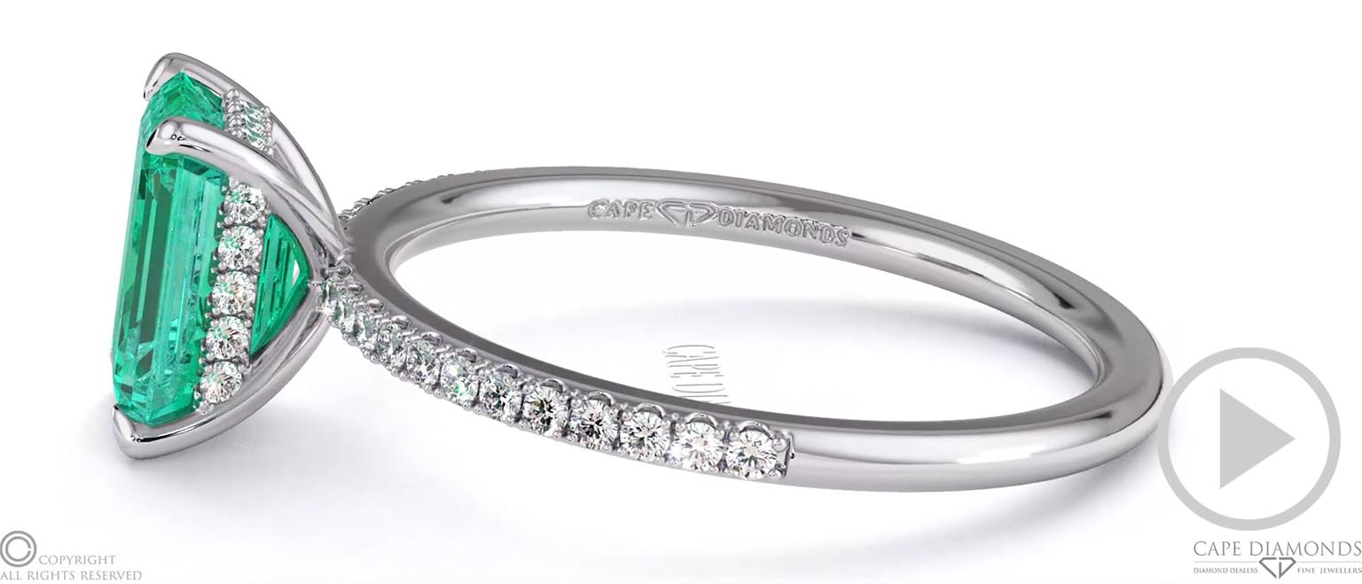 Garnet Emerald Cut Hidden Halo Side Stones Engagement Ring White Gold top video