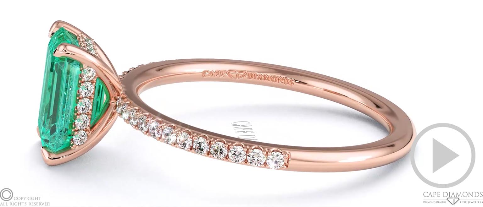 Emerald Emerald Cut Hidden Halo Side Stones Engagement Ring Rose Gold top video