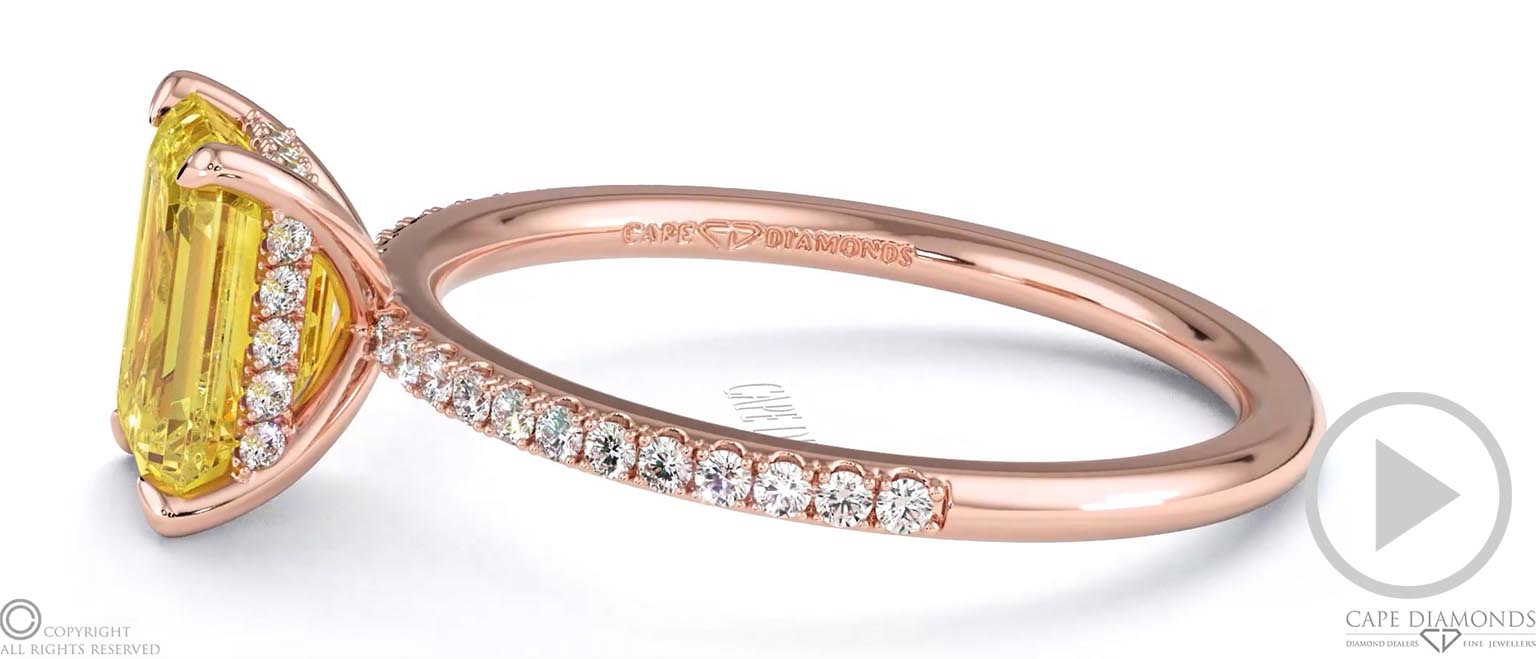 Yellow Lab Grown Diamond Hidden Halo Emerald Side Stone Engagement Ring Rose Gold top video