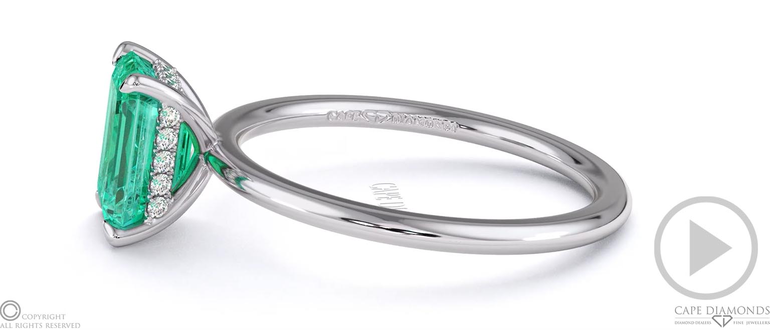 Garnet Hidden Halo Emerald Cut Solitaire Engagement Ring Platinum top video