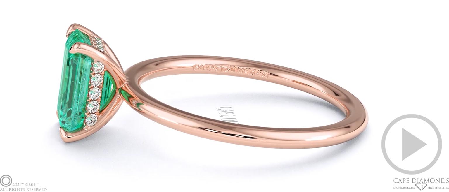 Tourmaline Hidden Halo Emerald Cut Solitaire Engagement Ring Rose Gold top video