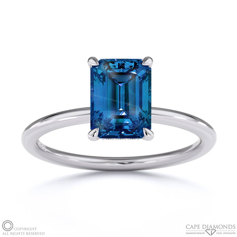Sapphire Emerald Hidden Halo Solitare Engagement Ring White Gold