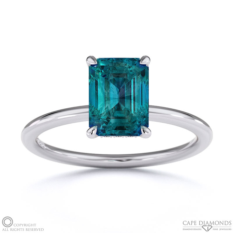 Alexandrite Emerald Hidden Halo Solitare Engagement Ring White Gold