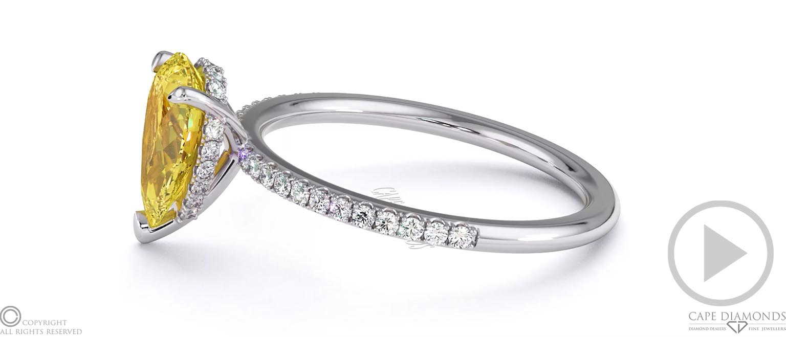 Yellow Natural Diamond Pear Cut Hidden Halo Side Stones Engagement Ring White Gold top video