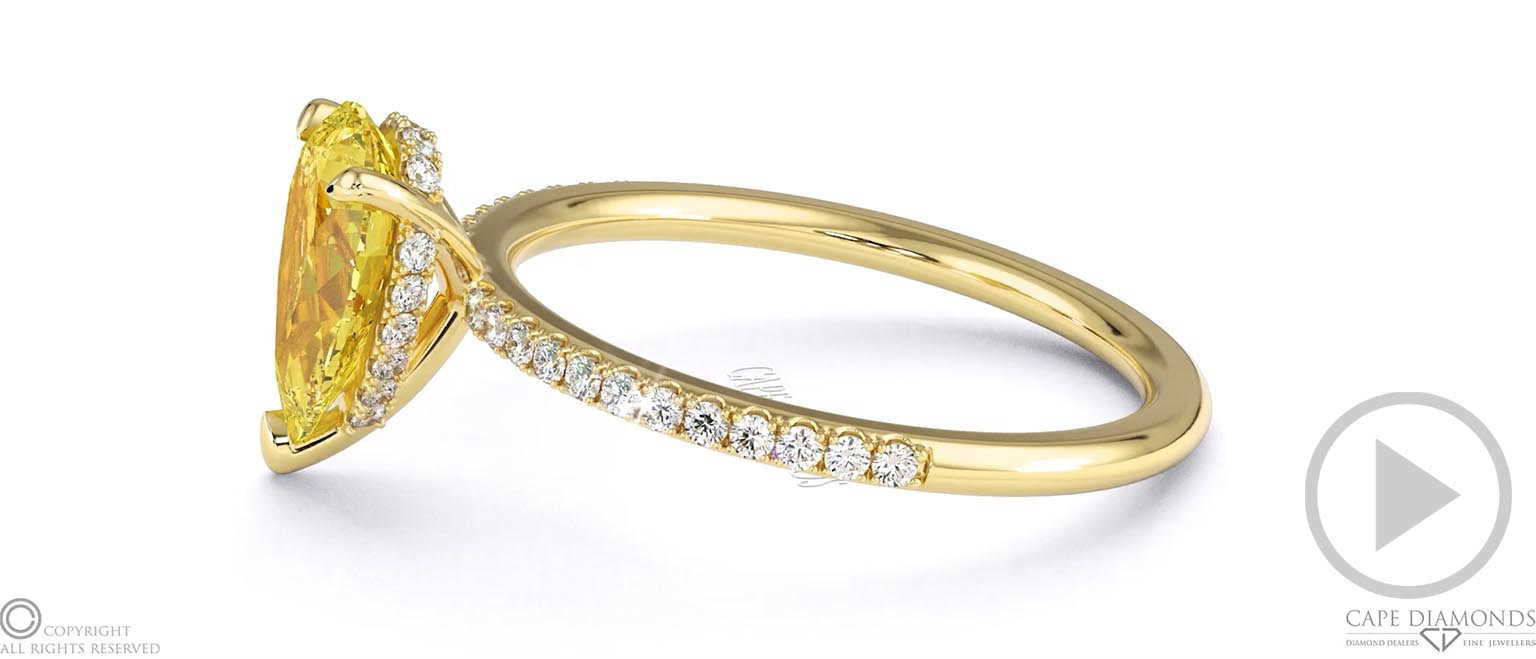 Yellow Natural Diamond Pear Cut Hidden Halo Sidestones Engagement Ring Yellow Gold top video