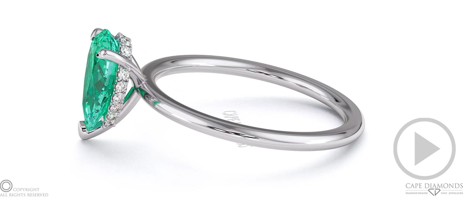 Tourmaline Hidden Halo Pear Cut Solitaire Engagement Ring Platinum top video