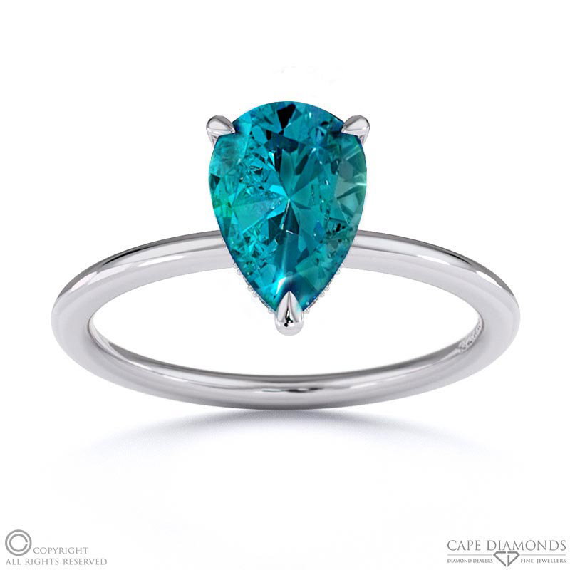 Alexandrite Pear Cut Hidden Halo Engagement Ring White Gold