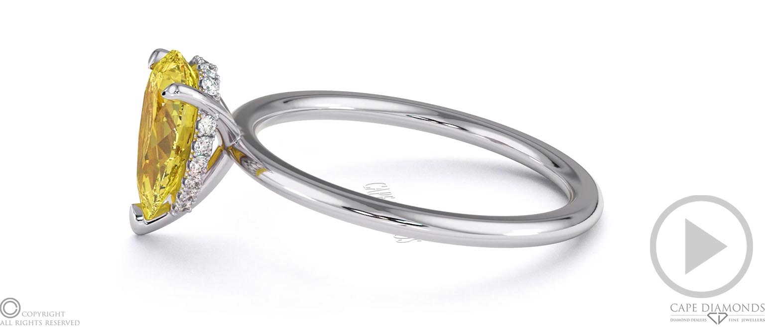 Yellow Lab Grown Diamond Hidden Halo Pear Cut Solitaire Engagement Ring White Gold top video