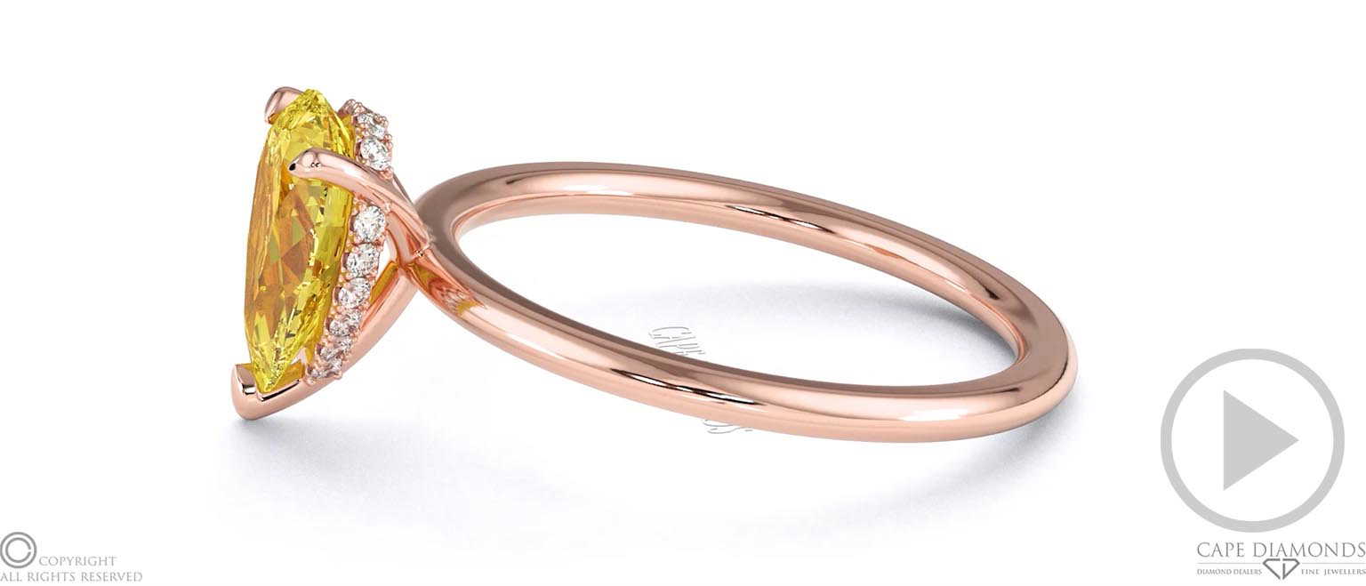 Yellow Lab Grown Diamond Pear Cut Hidden Halo Engagement Ring Rose Gold top video