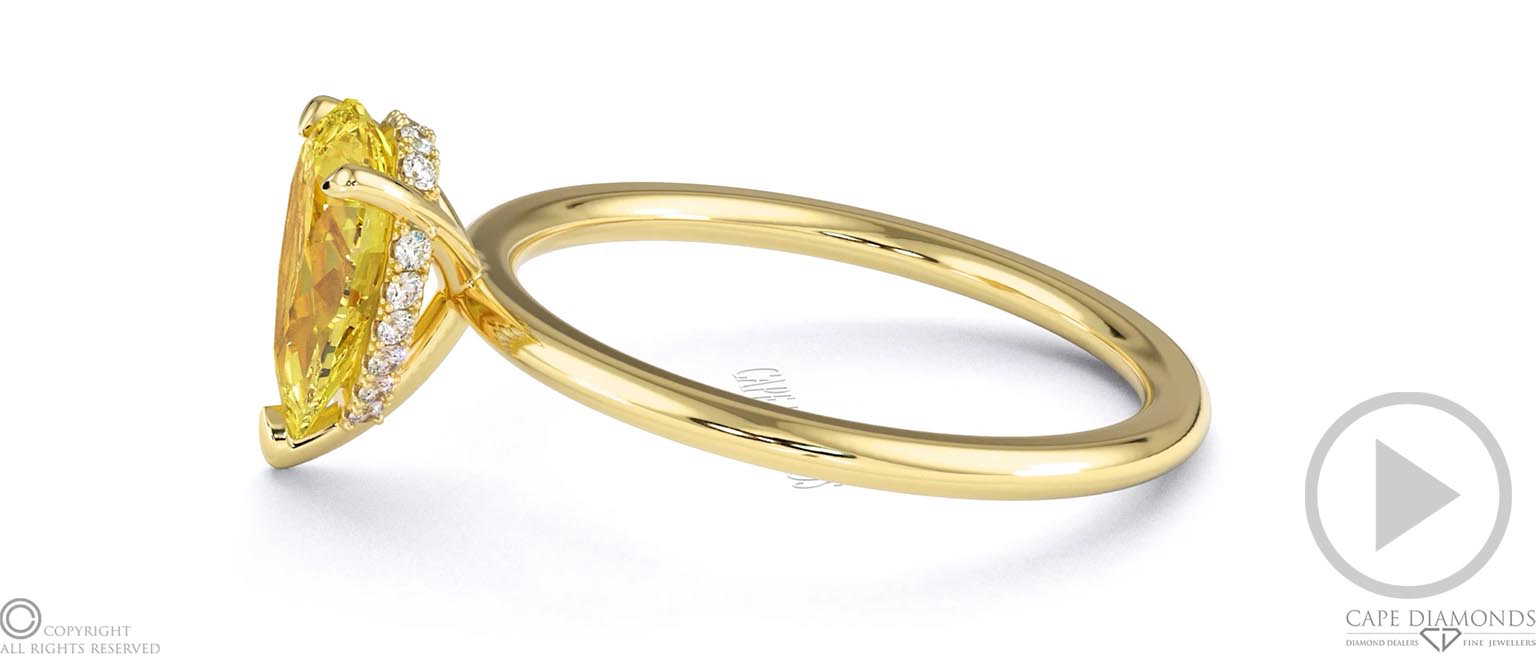 Yellow Lab Grown Diamond Pear Cut Hidden Halo Engagement Ring Yellow Gold top video