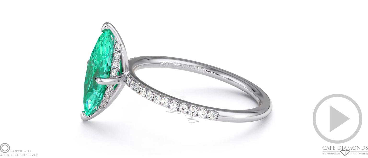 Emerald Marquise Cut Hidden Halo Sidestones Engagement Ring White Gold top video