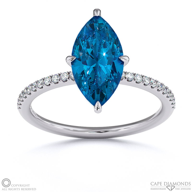 Sapphire Marquise Cut Hidden Halo Side Stones Engagement Ring White Gold
