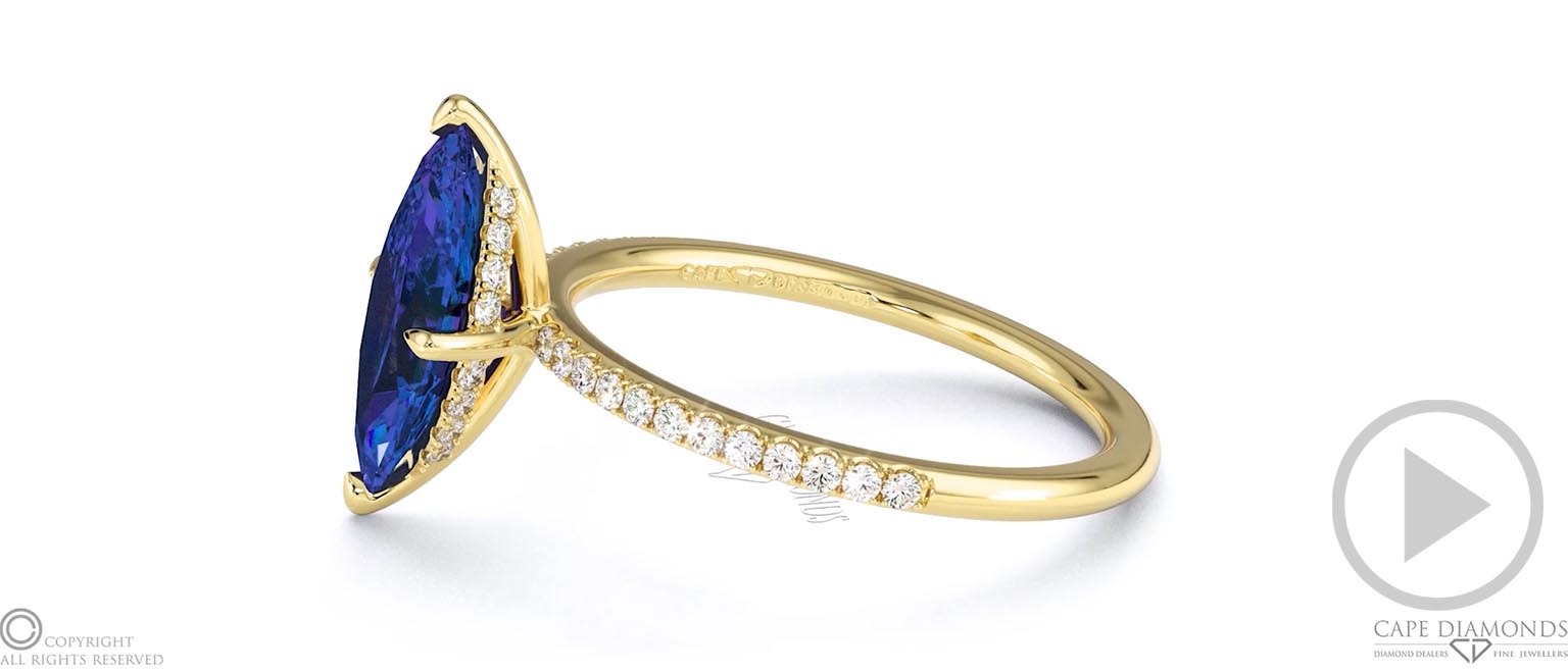 Tanzanite Hidden Halo Side Stone Engagement Ring Yellow Gold top video
